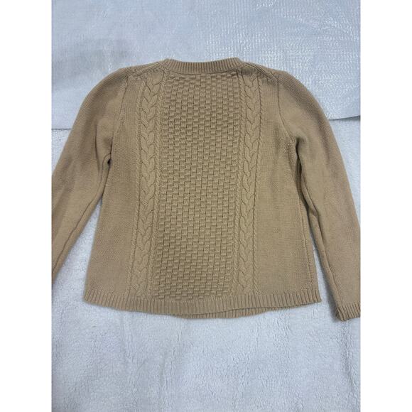 J.Crew Cable-Knit Crewneck Sweater Women Large Tan Camel Classic Knit fishermen - Picture 2 of 4